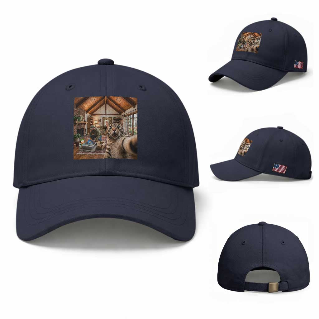 Cat Selfie with Man Funny Cat Dad Baseball Cap TS11 Baseball Cap Universal Fit Navy Print Your Wear