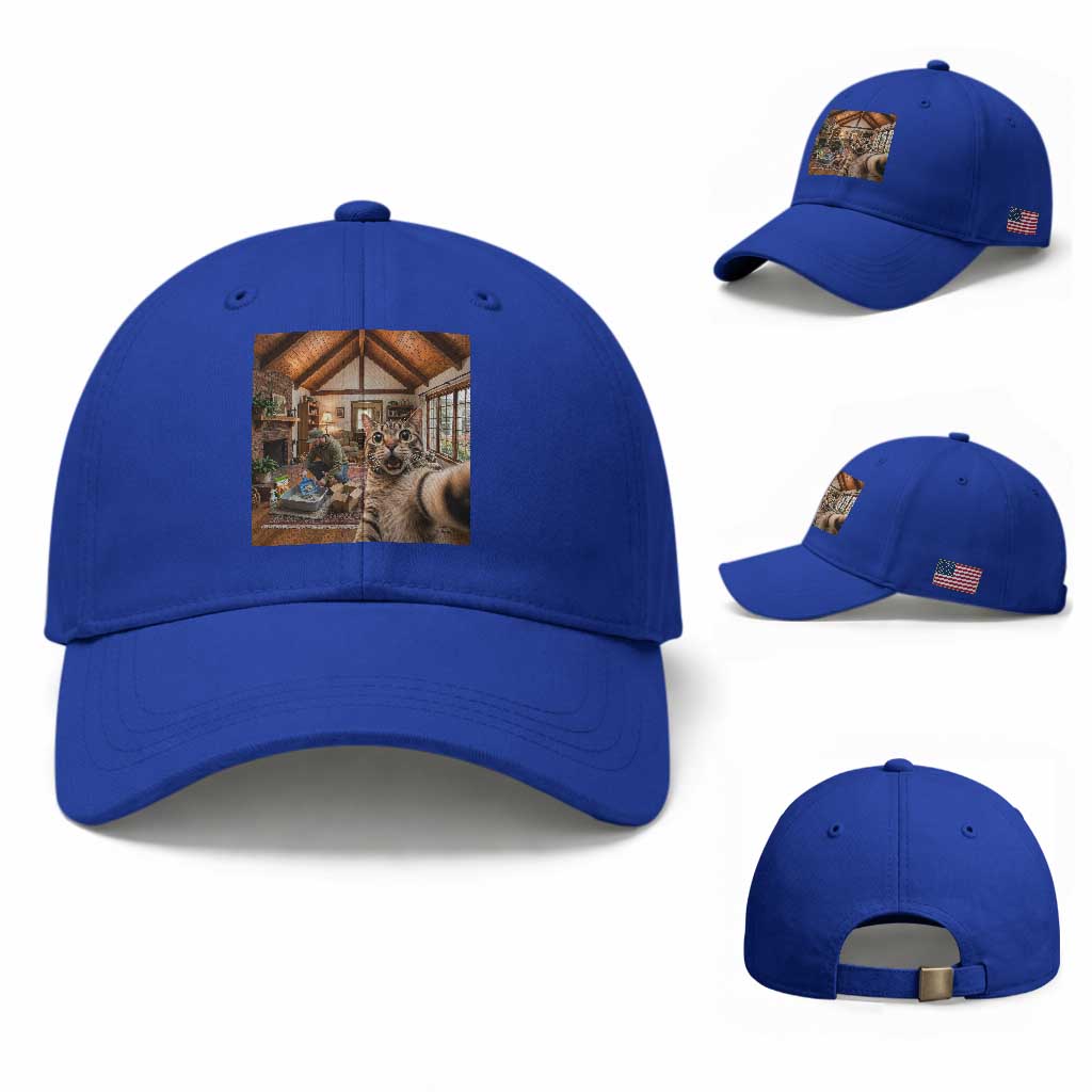 Cat Selfie with Man Funny Cat Dad Baseball Cap TS11 Baseball Cap Universal Fit Royal Blue Print Your Wear