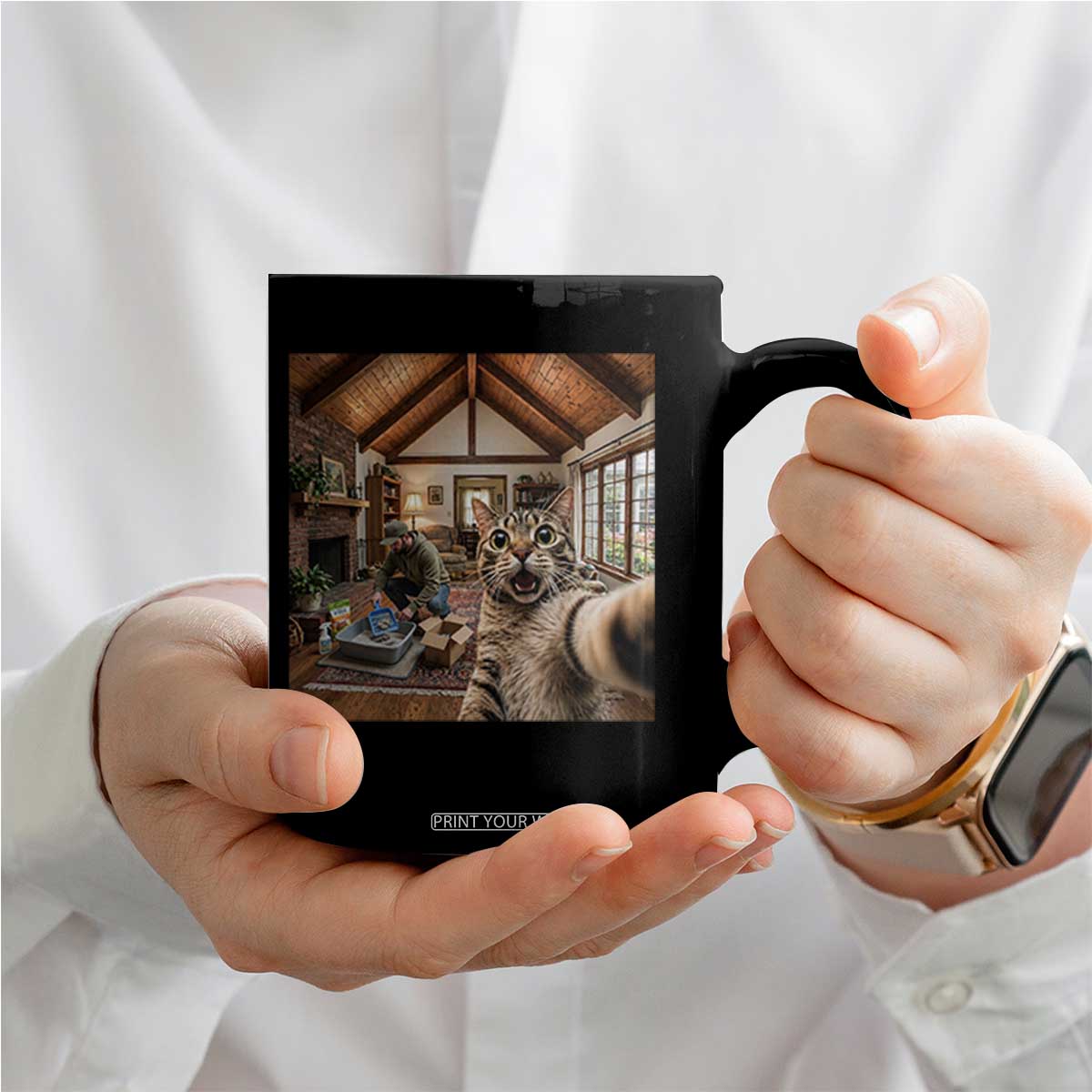 Cat Selfie with Man Funny Cat Dad Coffee Mug TS11 Print Your Wear