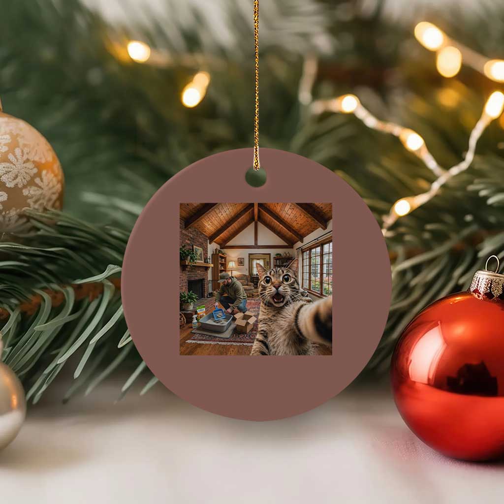 Cat Selfie with Man Funny Cat Dad Ceramic Ornament TS11 1pc Mocha Print Your Wear