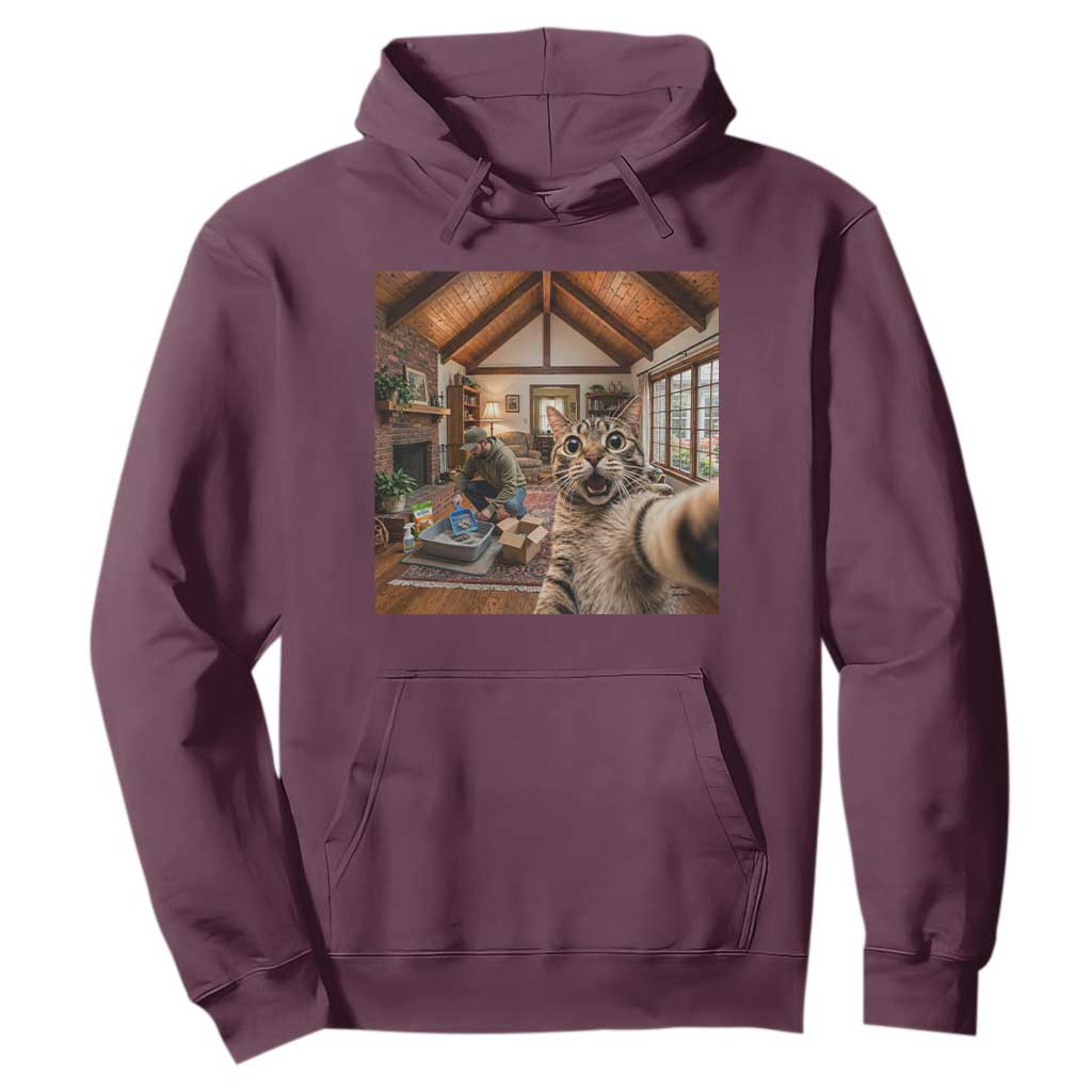 Cat Selfie with Man Funny Cat Dad Hoodie TS11 Maroon Print Your Wear