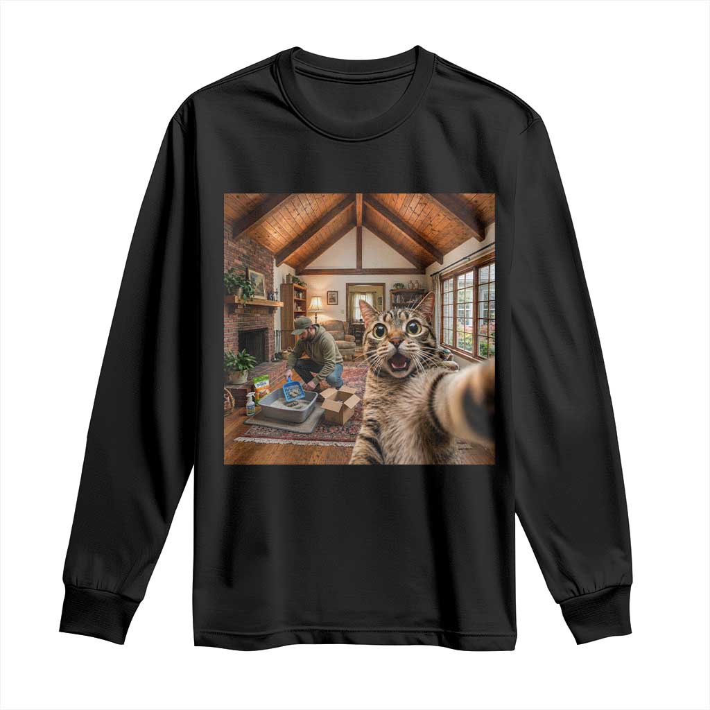 Cat Selfie with Man Funny Cat Dad Long Sleeve Shirt TS11 Black Print Your Wear
