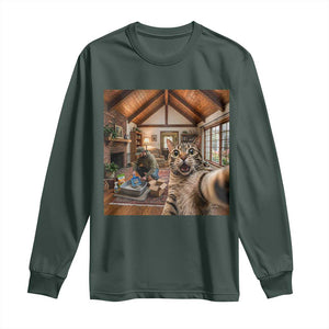 Cat Selfie with Man Funny Cat Dad Long Sleeve Shirt TS11 Dark Forest Green Print Your Wear