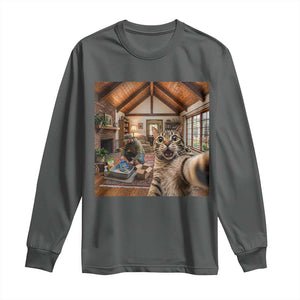 Cat Selfie with Man Funny Cat Dad Long Sleeve Shirt TS11 Dark Heather Print Your Wear