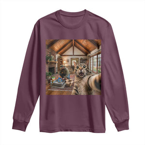 Cat Selfie with Man Funny Cat Dad Long Sleeve Shirt TS11 Maroon Print Your Wear