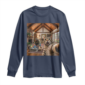 Cat Selfie with Man Funny Cat Dad Long Sleeve Shirt TS11 Navy Print Your Wear