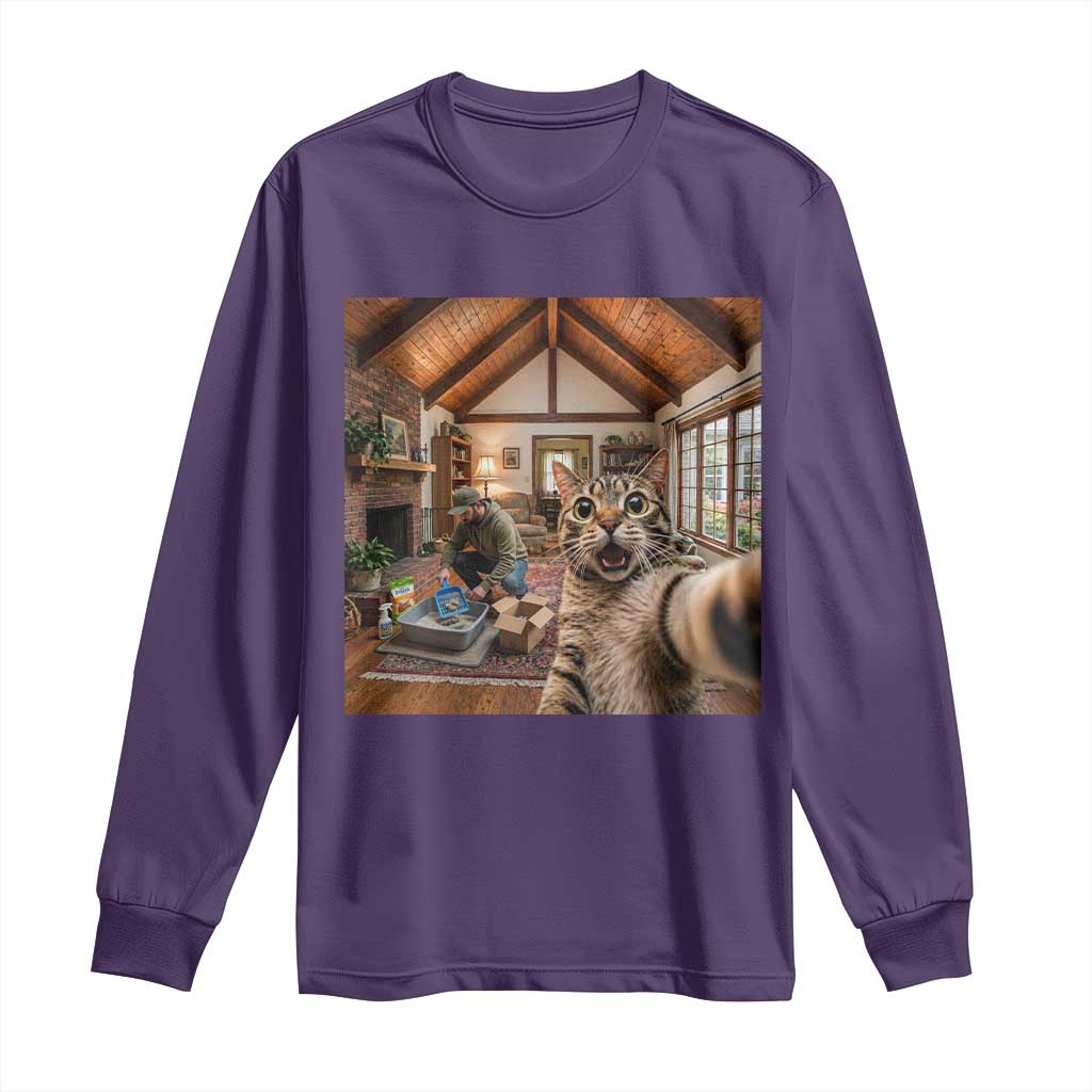 Cat Selfie with Man Funny Cat Dad Long Sleeve Shirt TS11 Purple Print Your Wear