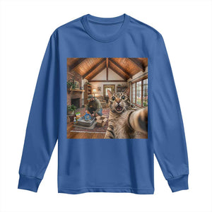 Cat Selfie with Man Funny Cat Dad Long Sleeve Shirt TS11 Royal Blue Print Your Wear