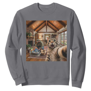 Cat Selfie with Man Funny Cat Dad Sweatshirt TS11 Charcoal Print Your Wear