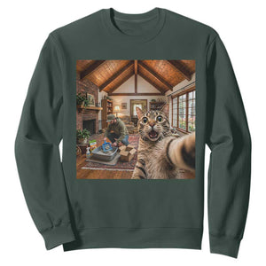Cat Selfie with Man Funny Cat Dad Sweatshirt TS11 Dark Forest Green Print Your Wear