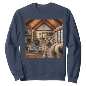 Cat Selfie with Man Funny Cat Dad Sweatshirt TS11 Navy Print Your Wear