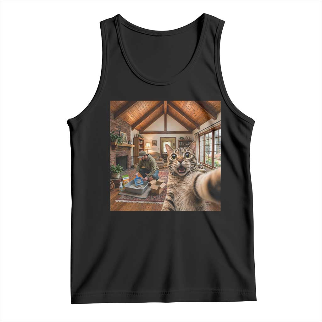 Cat Selfie with Man Funny Cat Dad Tank Top TS11 Black Print Your Wear