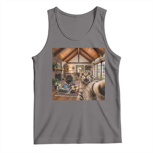 Cat Selfie with Man Funny Cat Dad Tank Top TS11 Deep Heather Print Your Wear