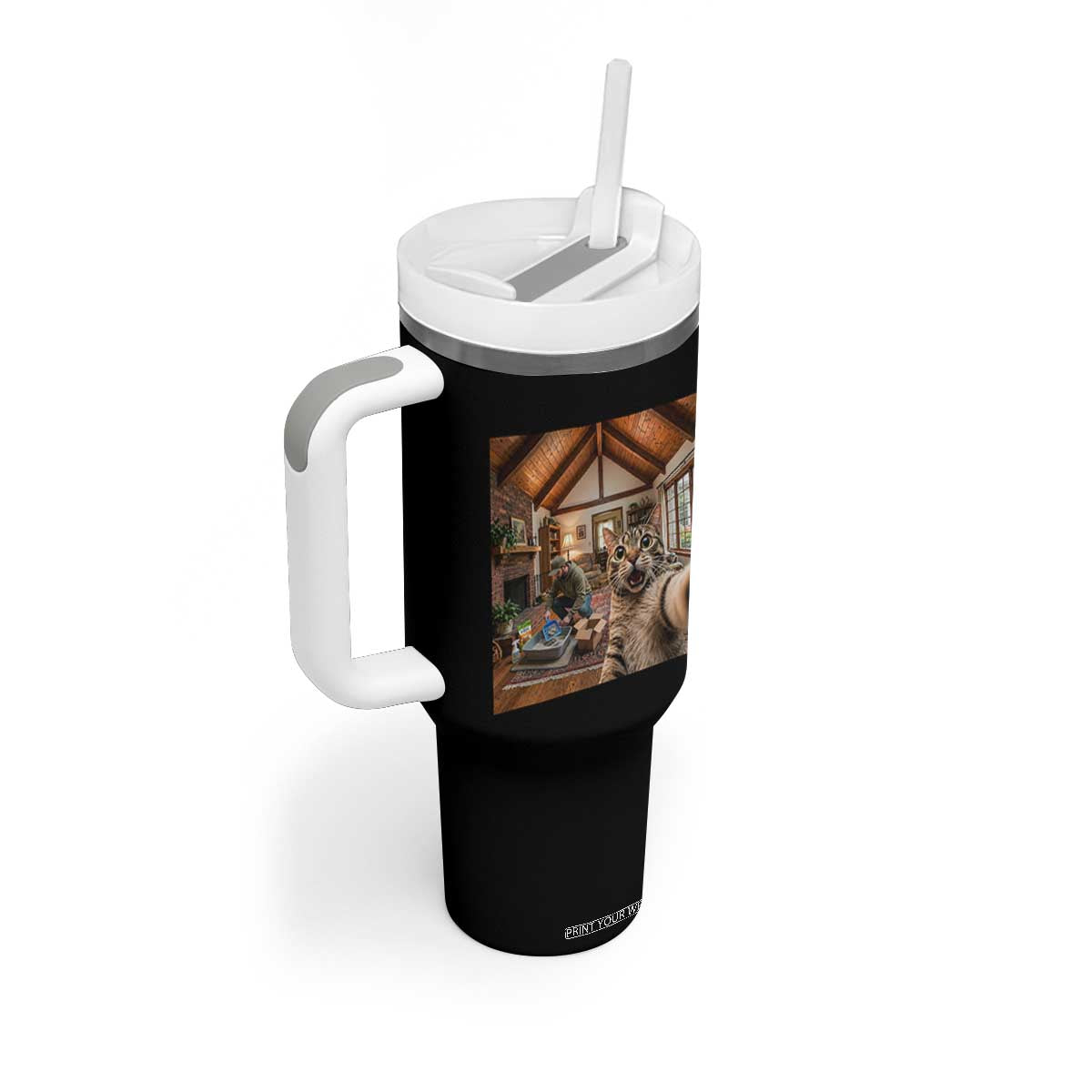 Cat Selfie with Man Funny Cat Dad Tumbler With Handle TS11 Print Your Wear