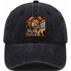 Cat Selfie with Man Funny Cat Dad Washed Cotton Baseball Cap TS11 Print Your Wear