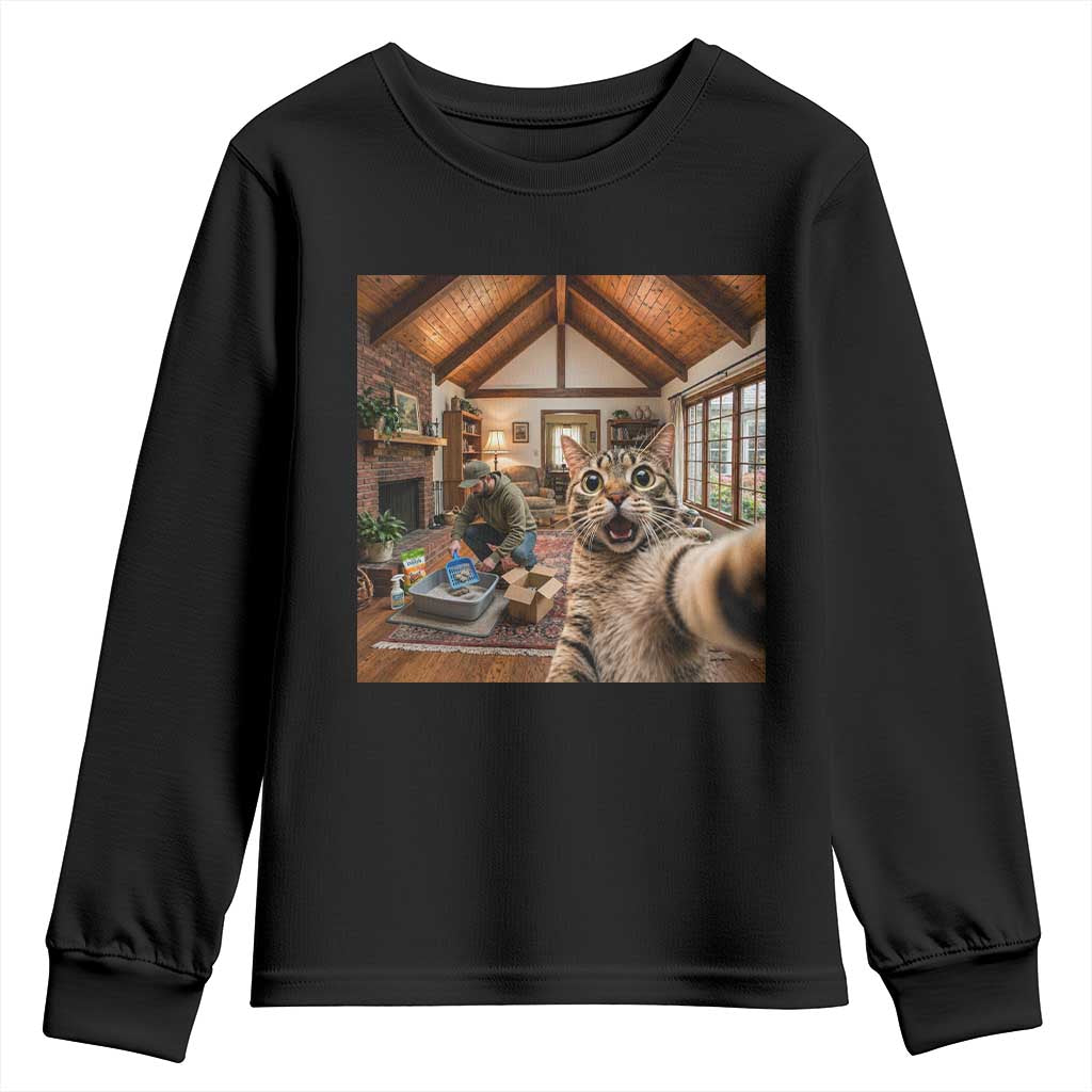 Cat Selfie with Man Funny Cat Dad Youth Sweatshirt TS11 Black Print Your Wear