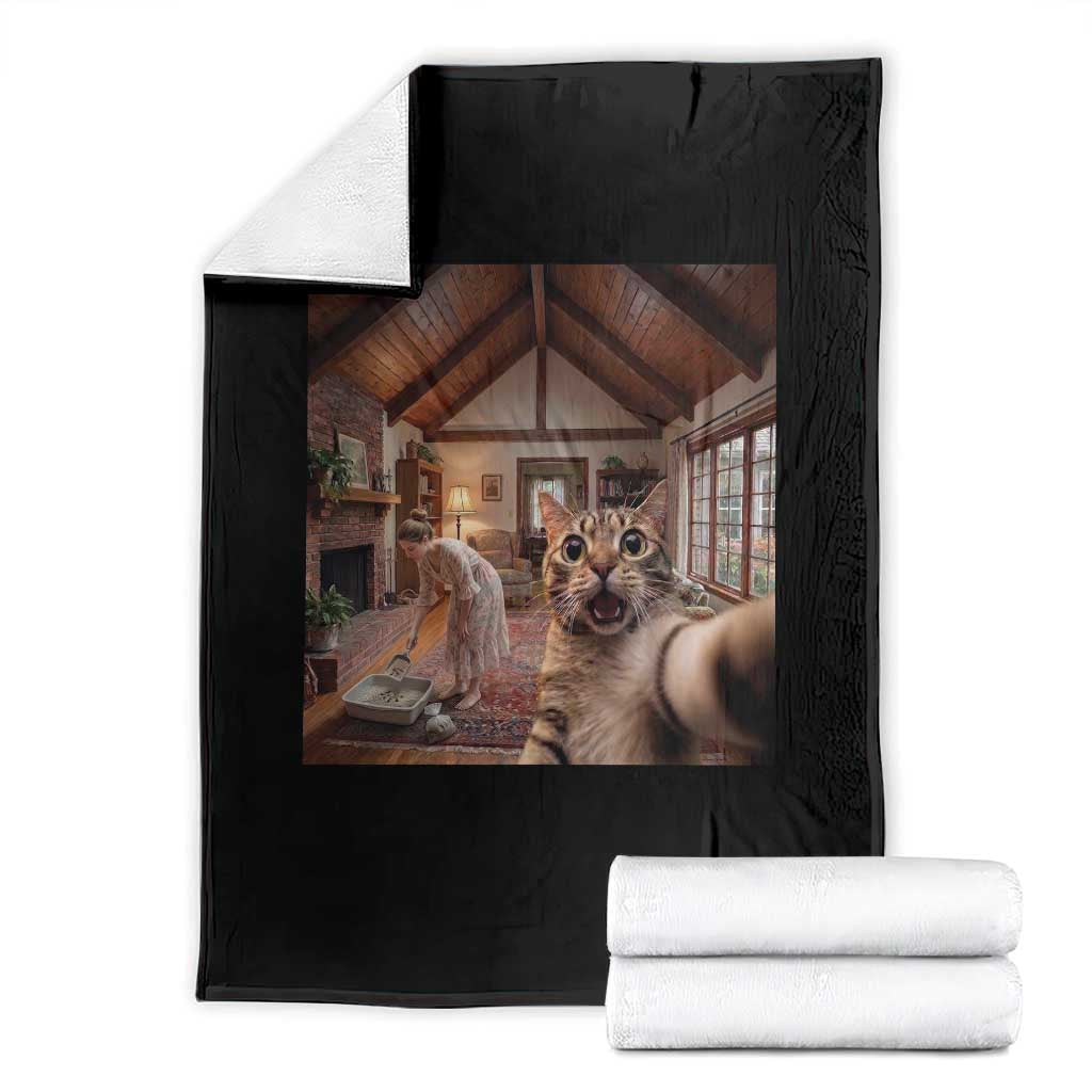 Cat Selfie with Woman Funny Cat Mom Throw Blanket TS11 Black Print Your Wear