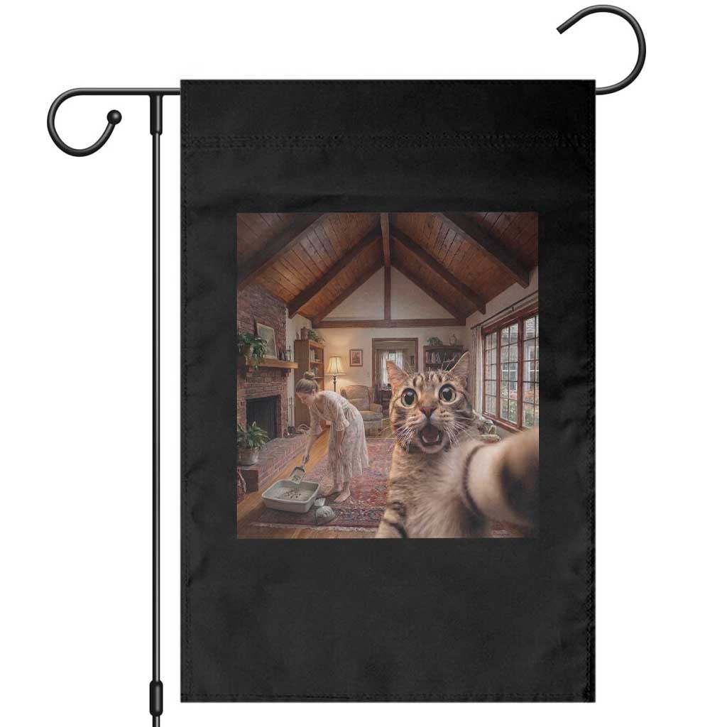 Cat Selfie with Woman Funny Cat Mom Garden Flag TS11 Black Print Your Wear
