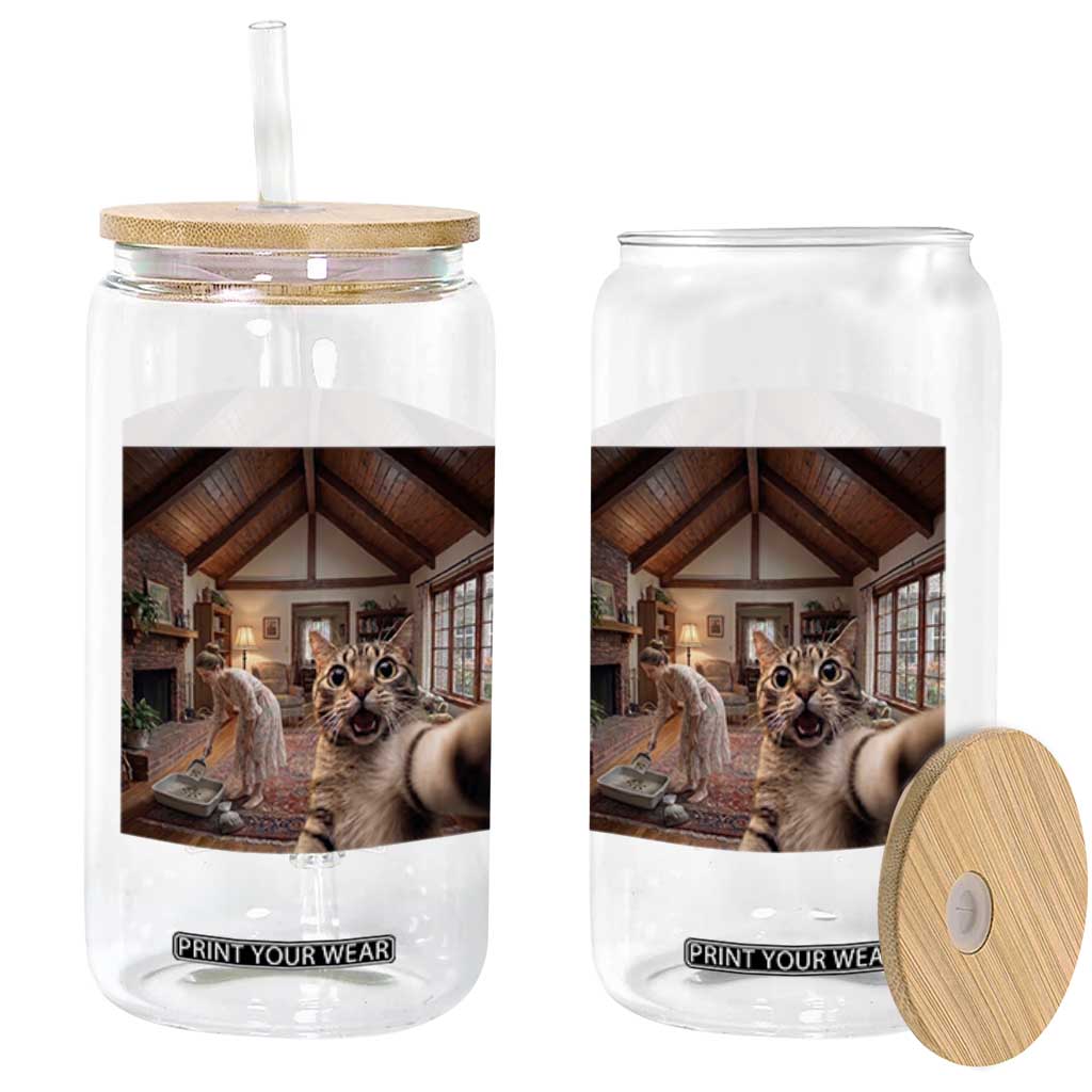 Cat Selfie with Woman Funny Cat Mom Glass Can TS11 Print Your Wear