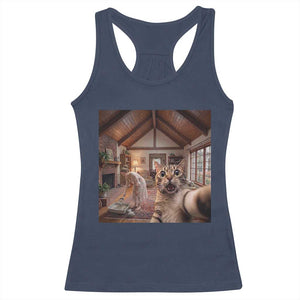 Cat Selfie with Woman Funny Cat Mom Racerback Tank Top TS11 Navy Print Your Wear