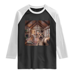 Cat Selfie with Woman Funny Cat Mom Raglan Shirt TS11 Black White Print Your Wear