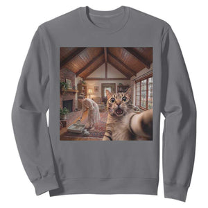 Cat Selfie with Woman Funny Cat Mom Sweatshirt TS11 Charcoal Print Your Wear