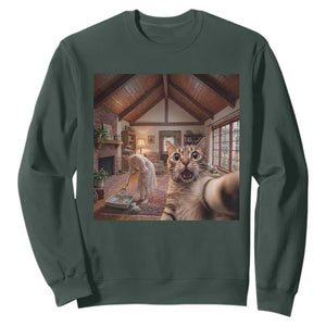 Cat Selfie with Woman Funny Cat Mom Sweatshirt TS11 Dark Forest Green Print Your Wear