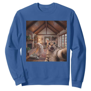 Cat Selfie with Woman Funny Cat Mom Sweatshirt TS11 Royal Blue Print Your Wear