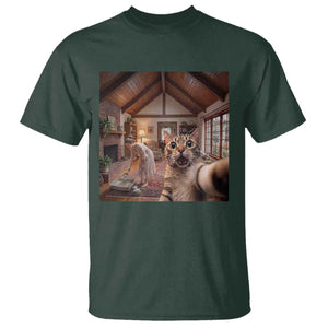Cat Selfie with Woman Funny Cat Mom T Shirt TS11 Dark Forest Green Print Your Wear