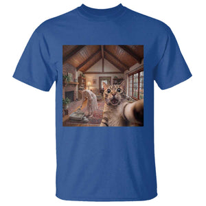Cat Selfie with Woman Funny Cat Mom T Shirt TS11 Royal Blue Print Your Wear