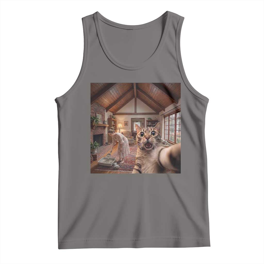 Cat Selfie with Woman Funny Cat Mom Tank Top TS11 Deep Heather Print Your Wear