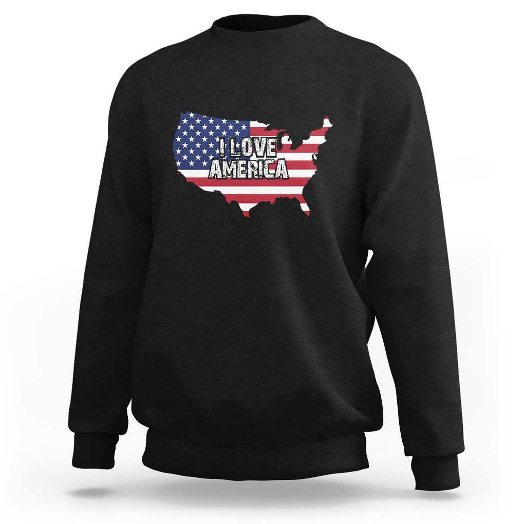 Fourth Of July Sweatshirt I Love America USA Flag Map TS11 Black Print Your Wear