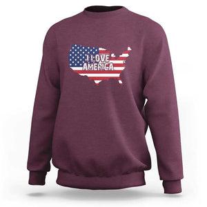 Fourth Of July Sweatshirt I Love America USA Flag Map TS11 Maroon Print Your Wear