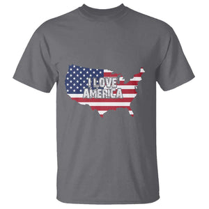 Fourth Of July T Shirt I Love America USA Flag Map TS11 Charcoal Print Your Wear