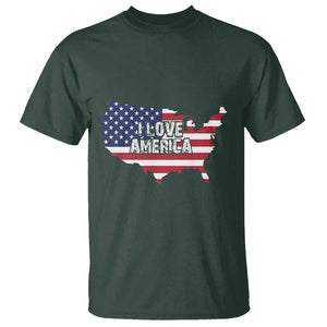 Fourth Of July T Shirt I Love America USA Flag Map TS11 Dark Forest Green Print Your Wear