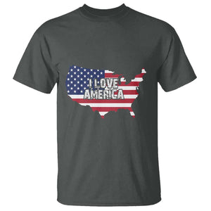 Fourth Of July T Shirt I Love America USA Flag Map TS11 Dark Heather Print Your Wear