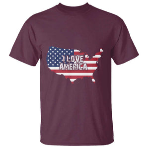 Fourth Of July T Shirt I Love America USA Flag Map TS11 Maroon Print Your Wear