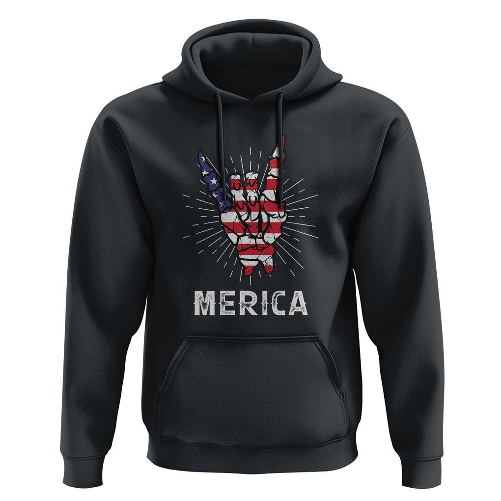 Rockin 4th Of July Hoodie Skeleton Hand American Flag Patriotic Day TS11 Black Print Your Wear