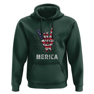 Rockin 4th Of July Hoodie Skeleton Hand American Flag Patriotic Day TS11 Dark Forest Green Print Your Wear