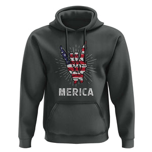 Rockin 4th Of July Hoodie Skeleton Hand American Flag Patriotic Day TS11 Dark Heather Print Your Wear