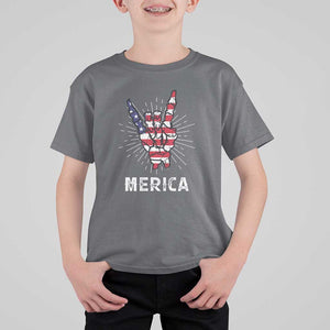 Rockin 4th Of July T Shirt For Kid Skeleton Hand American Flag Patriotic Day TS11 Charcoal Print Your Wear