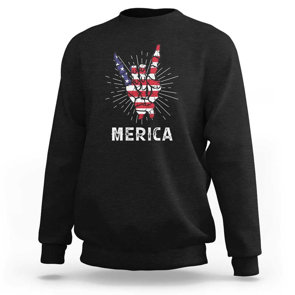 Rockin 4th Of July Sweatshirt Skeleton Hand American Flag Patriotic Day TS11 Black Print Your Wear