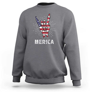 Rockin 4th Of July Sweatshirt Skeleton Hand American Flag Patriotic Day TS11 Charcoal Print Your Wear