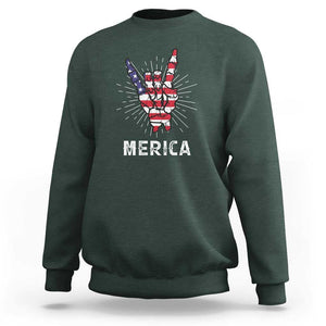 Rockin 4th Of July Sweatshirt Skeleton Hand American Flag Patriotic Day TS11 Dark Forest Green Print Your Wear