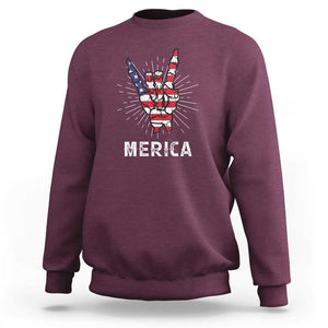 Rockin 4th Of July Sweatshirt Skeleton Hand American Flag Patriotic Day TS11 Maroon Print Your Wear