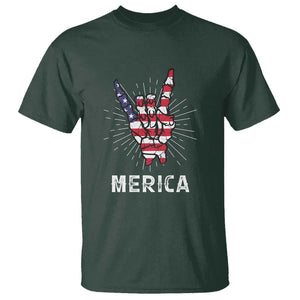 Rockin 4th Of July T Shirt Skeleton Hand American Flag Patriotic Day TS11 Dark Forest Green Print Your Wear