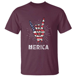 Rockin 4th Of July T Shirt Skeleton Hand American Flag Patriotic Day TS11 Maroon Print Your Wear