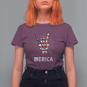 Rockin 4th Of July T Shirt For Women Skeleton Hand American Flag Patriotic Day TS11 Maroon Print Your Wear