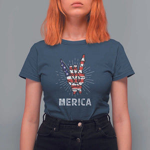 Rockin 4th Of July T Shirt For Women Skeleton Hand American Flag Patriotic Day TS11 Navy Print Your Wear