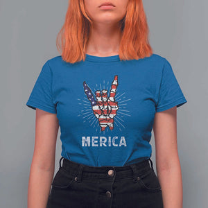 Rockin 4th Of July T Shirt For Women Skeleton Hand American Flag Patriotic Day TS11 Royal Blue Print Your Wear